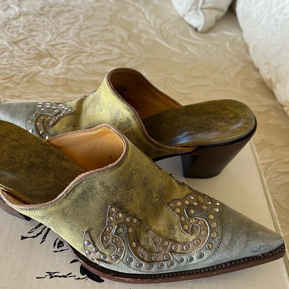 Old Gringo Olive Green & Light Blue Embellished Mules - Picture 3 of 5